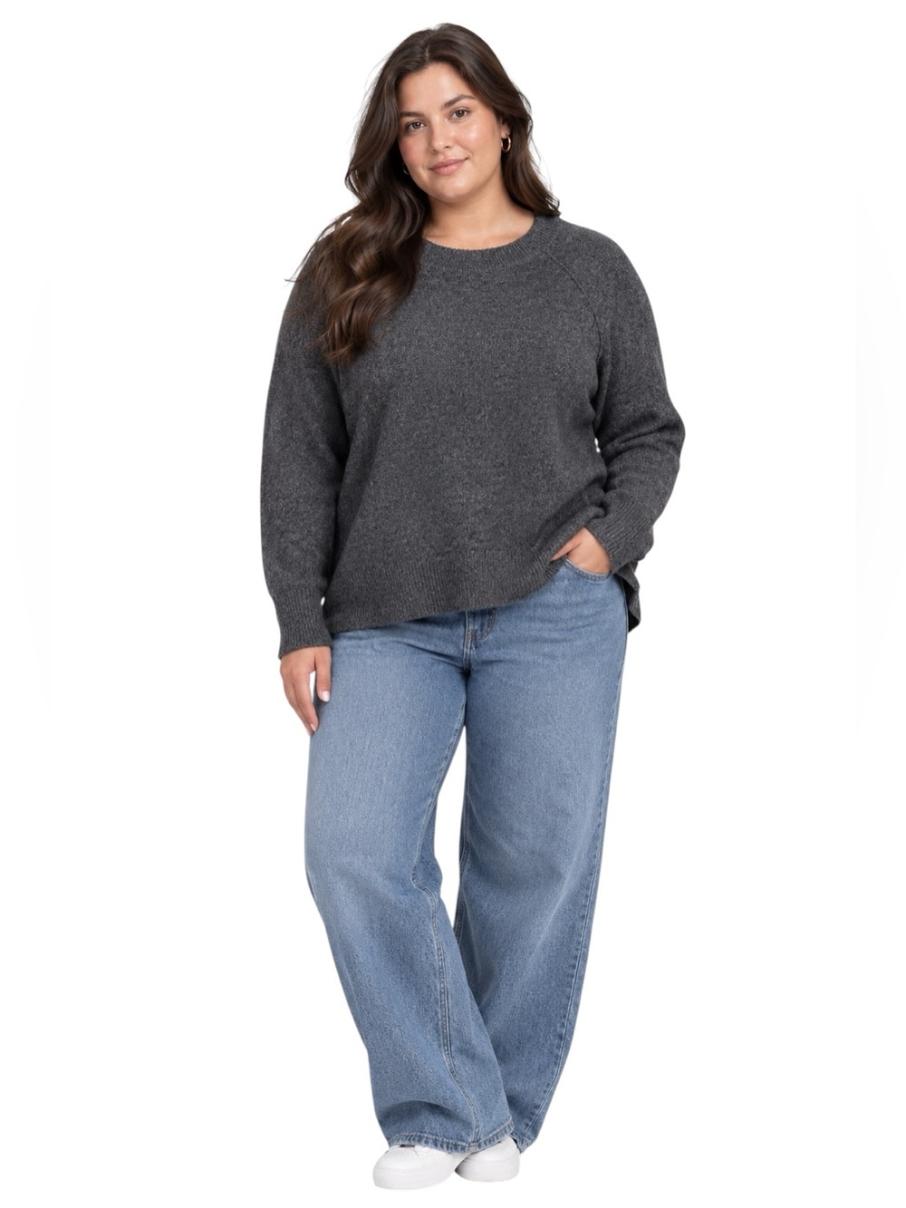 Vince Camuto Heather Gray Knit Crewneck Raglan Sleeve Sweater NWT Size 1X